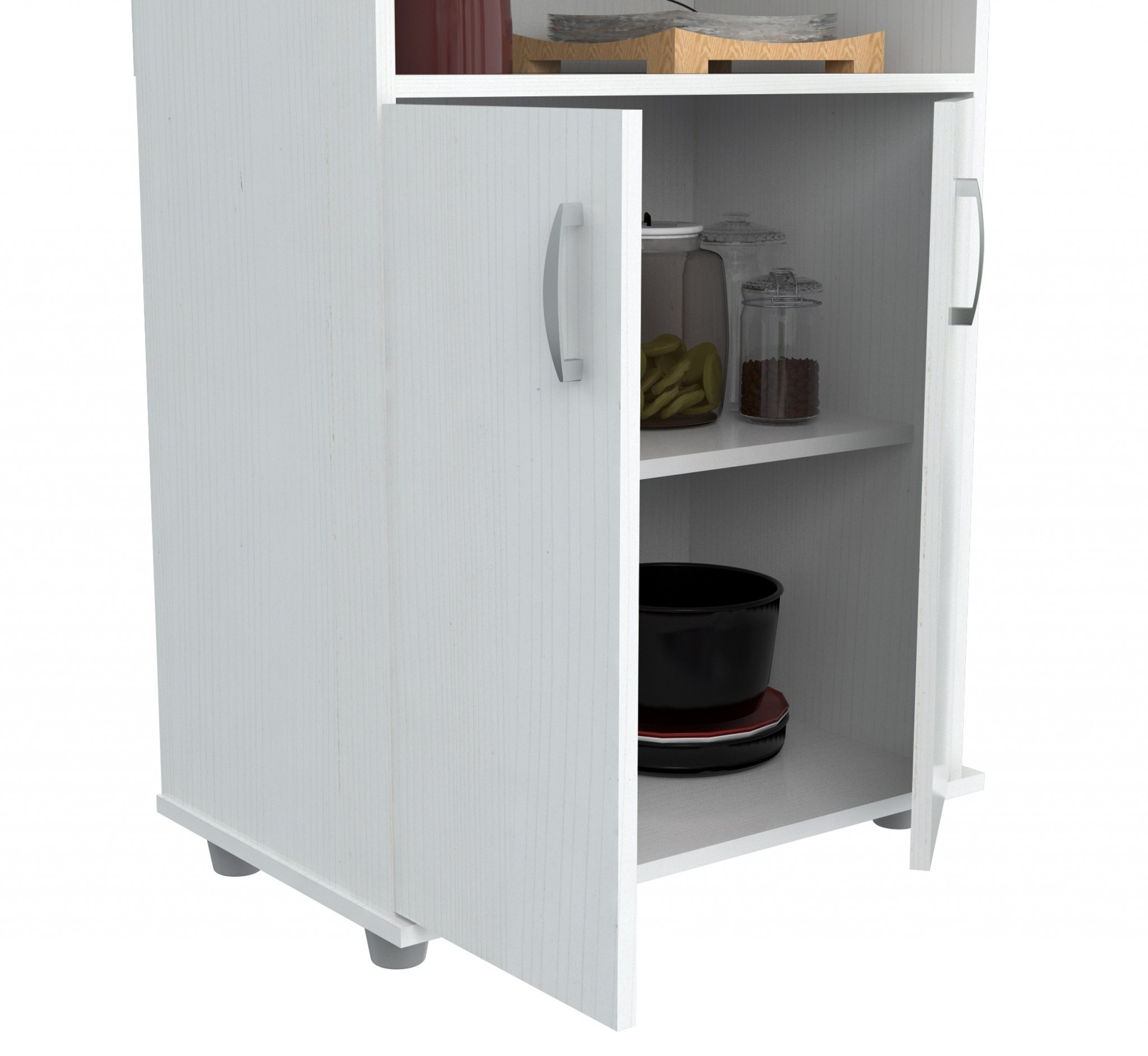 White Finish Wood Microwave Cart with Cabinet - Image 2