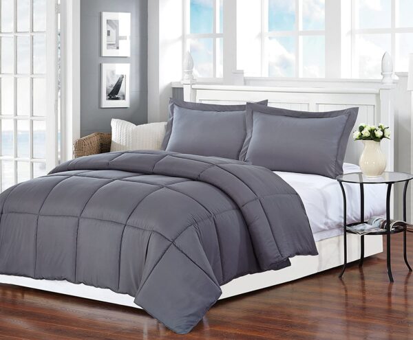 Dark Gray Medium Warmth Down Alternative Comforter Full Queen Size - Image 4