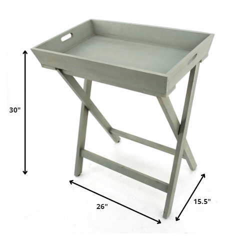 15.5 x 26 x 30 Gray Light Blue Wooden - Serving Table - Image 2