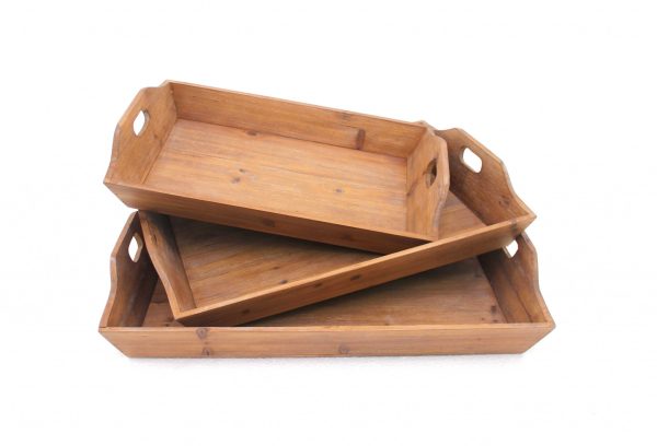 16.5 x 24.25 x 3.75 Brown Country Cottage Wooden - Serving Tray 3pcs - Image 3