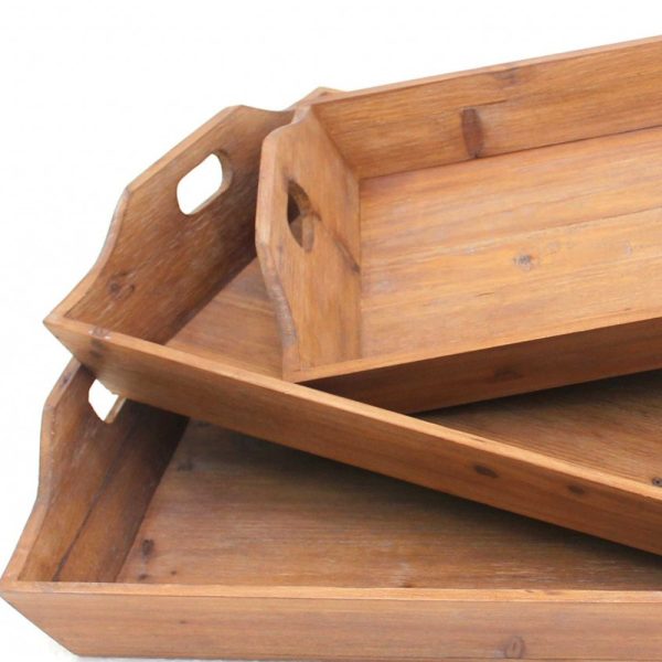 16.5 x 24.25 x 3.75 Brown Country Cottage Wooden - Serving Tray 3pcs - Image 4