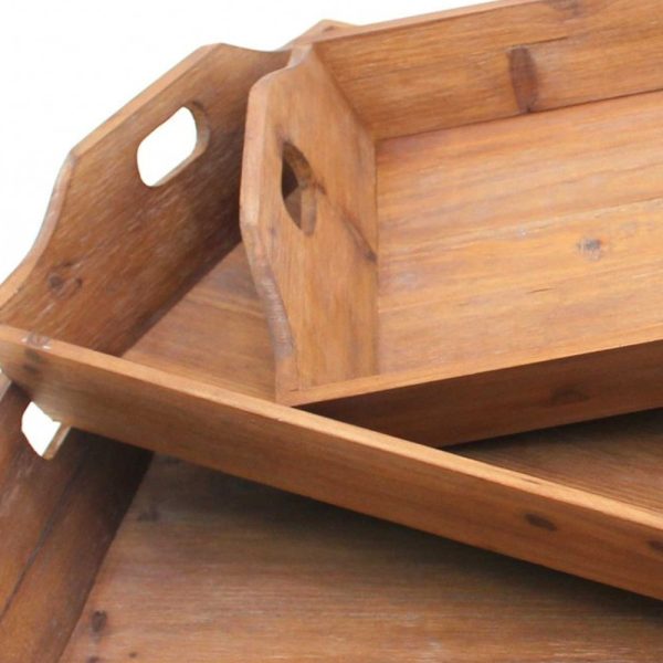 16.5 x 24.25 x 3.75 Brown Country Cottage Wooden - Serving Tray 3pcs - Image 5