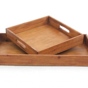 14.5 x 22.5 x 2.5 Brown Country Cottage Wooden  Serving Tray 2pc