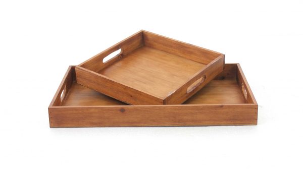 14.5 x 22.5 x 2.5 Brown Country Cottage Wooden  Serving Tray 2pc - Image 2