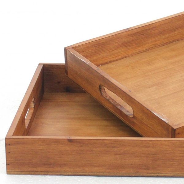 14.5 x 22.5 x 2.5 Brown Country Cottage Wooden  Serving Tray 2pc - Image 3