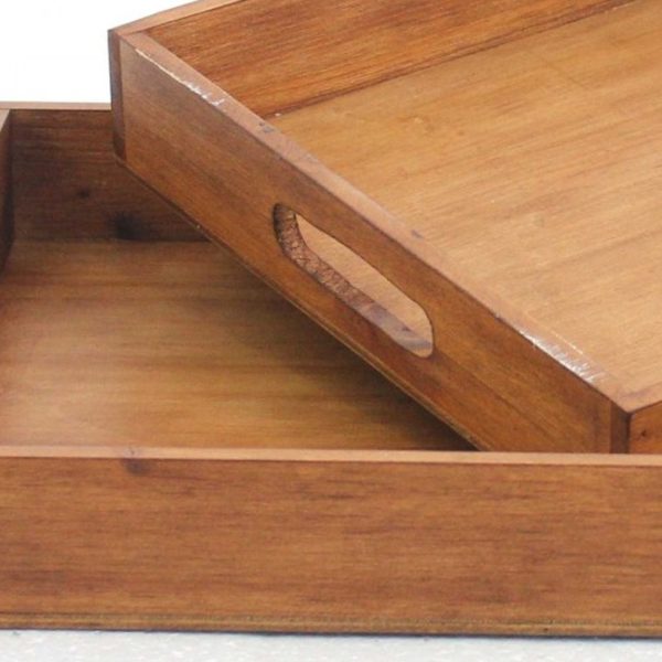 14.5 x 22.5 x 2.5 Brown Country Cottage Wooden  Serving Tray 2pc - Image 4