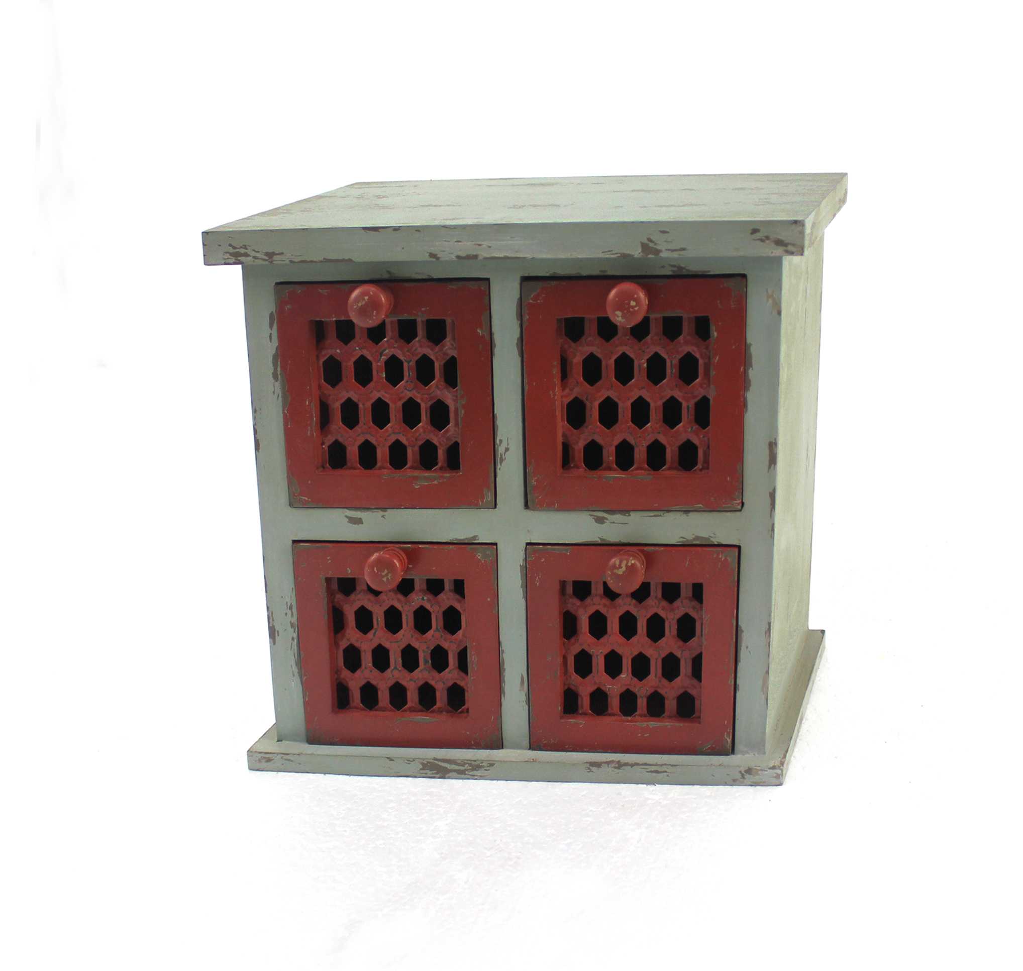 7 x 14 x 12.75 Multi-Color Antiqued 4 Drawer Tabletop Organizer