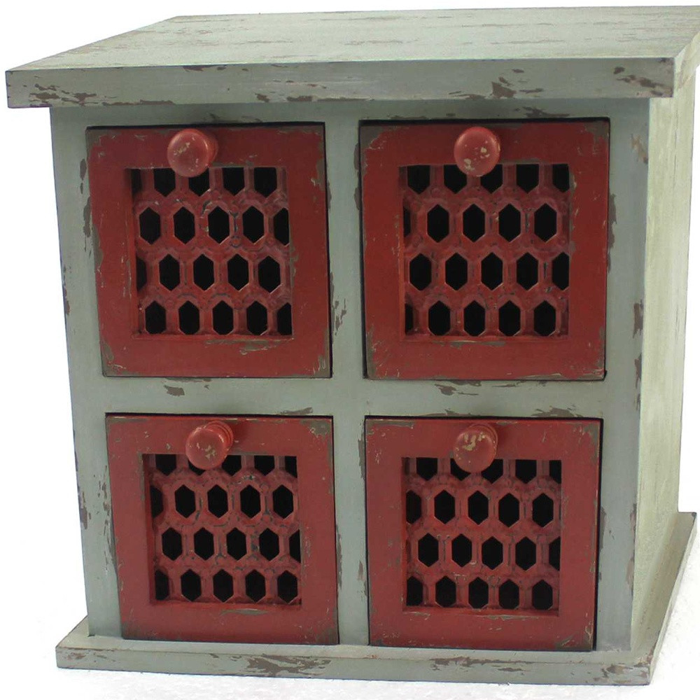 7 x 14 x 12.75 Multi-Color Antiqued 4 Drawer Tabletop Organizer - Image 4