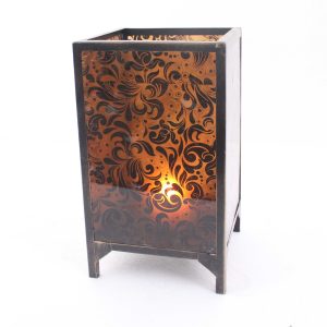 10.25 x 10.25 x 18 Brown Vintage Floral Pattern - Candle Holder