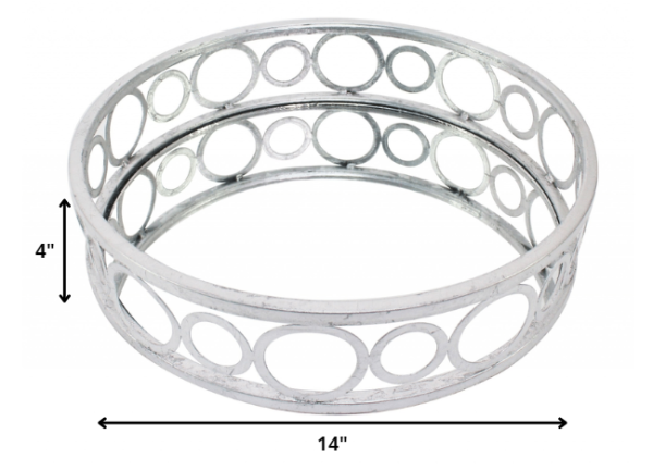 14 x 14 x 4 Silver Classic  Mirror Tray - Image 2