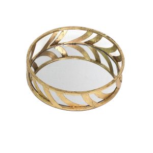 14 x 14 x 4 Gold Streamline Mirror  Tray