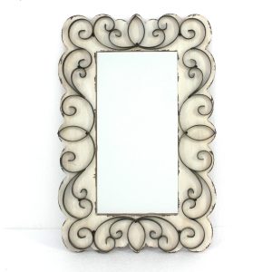32.75 x 21.75 x 1.25 White Vintage Decorative Wood & Metal Wall Mirror