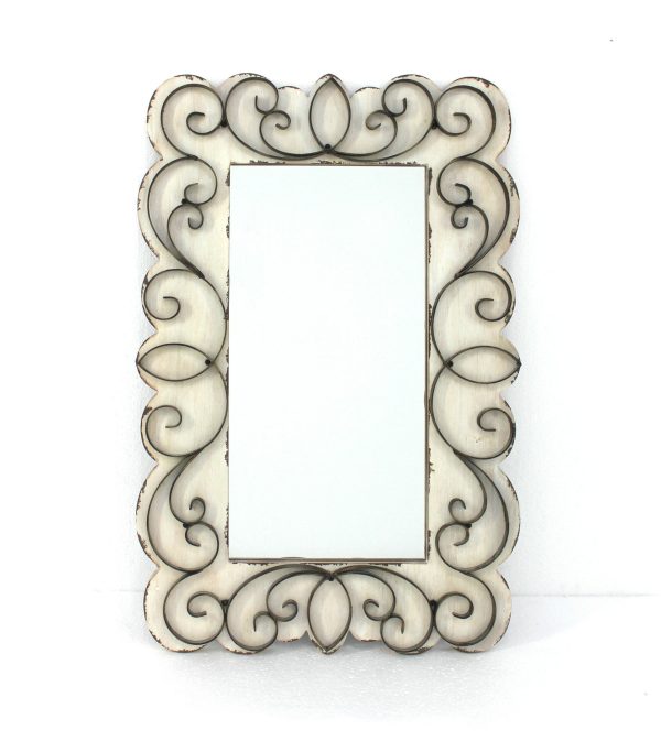 32.75 x 21.75 x 1.25 White Vintage Decorative Wood & Metal  Wall Mirror - Image 3