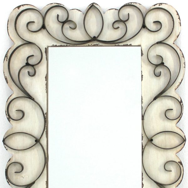 32.75 x 21.75 x 1.25 White Vintage Decorative Wood & Metal  Wall Mirror - Image 4