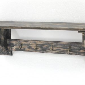 8 x 30 x 9.75 Black Vintage Wooden 4 Metal Hooks - Wall Shelf