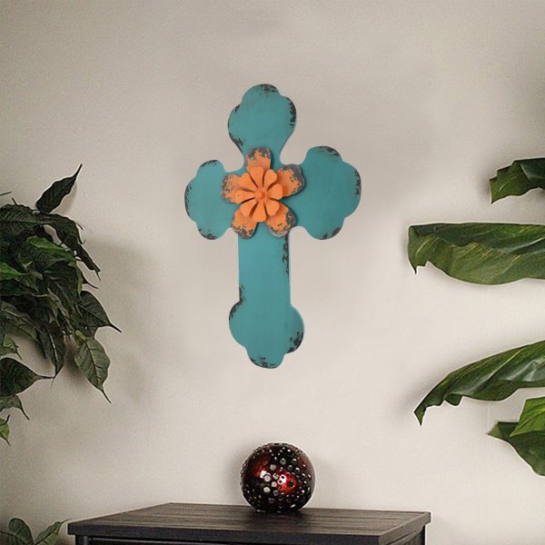 1 x 15.75 x 23.75 Blue Rustic Cross Wooden - Wall Decor - Image 2