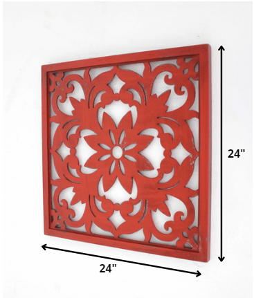 1 x 24 x 24 Red Vintage Floral - Wall Plaque - Image 2