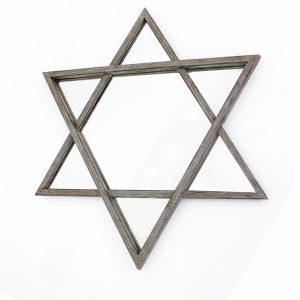 26 x 30 x 2 Silver Rustic Hexagram Wooden - Cosmetic Mirror