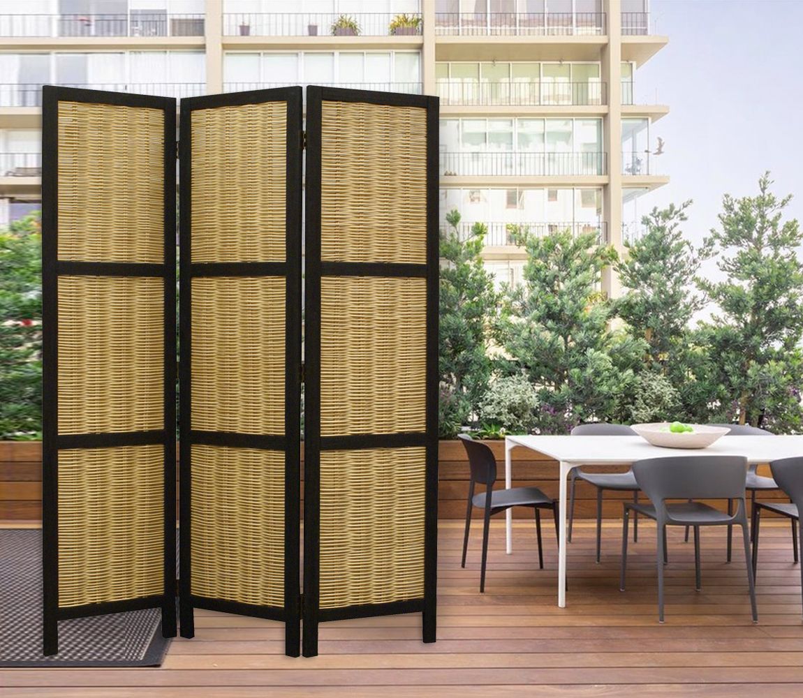 Dark Brown and Natural Willow 3 Panel Room Divider Screen - Image 4
