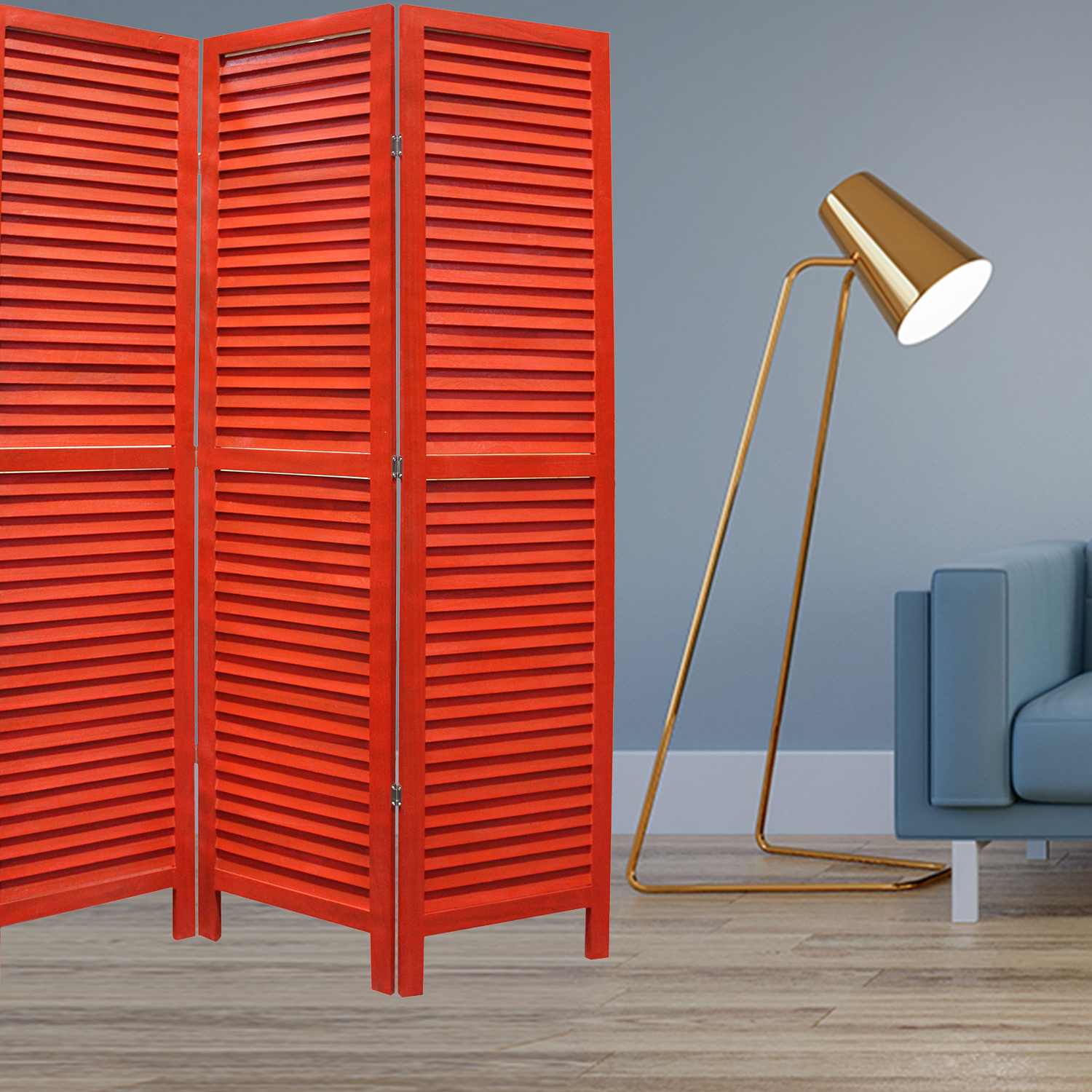 1 x 48 x 67 Red Wood Shutter -Screen - Image 2