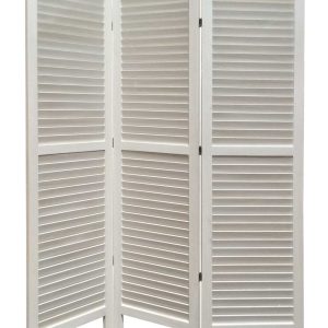 White Finish Wood Shutter 3 Panel Room Divider Screen
