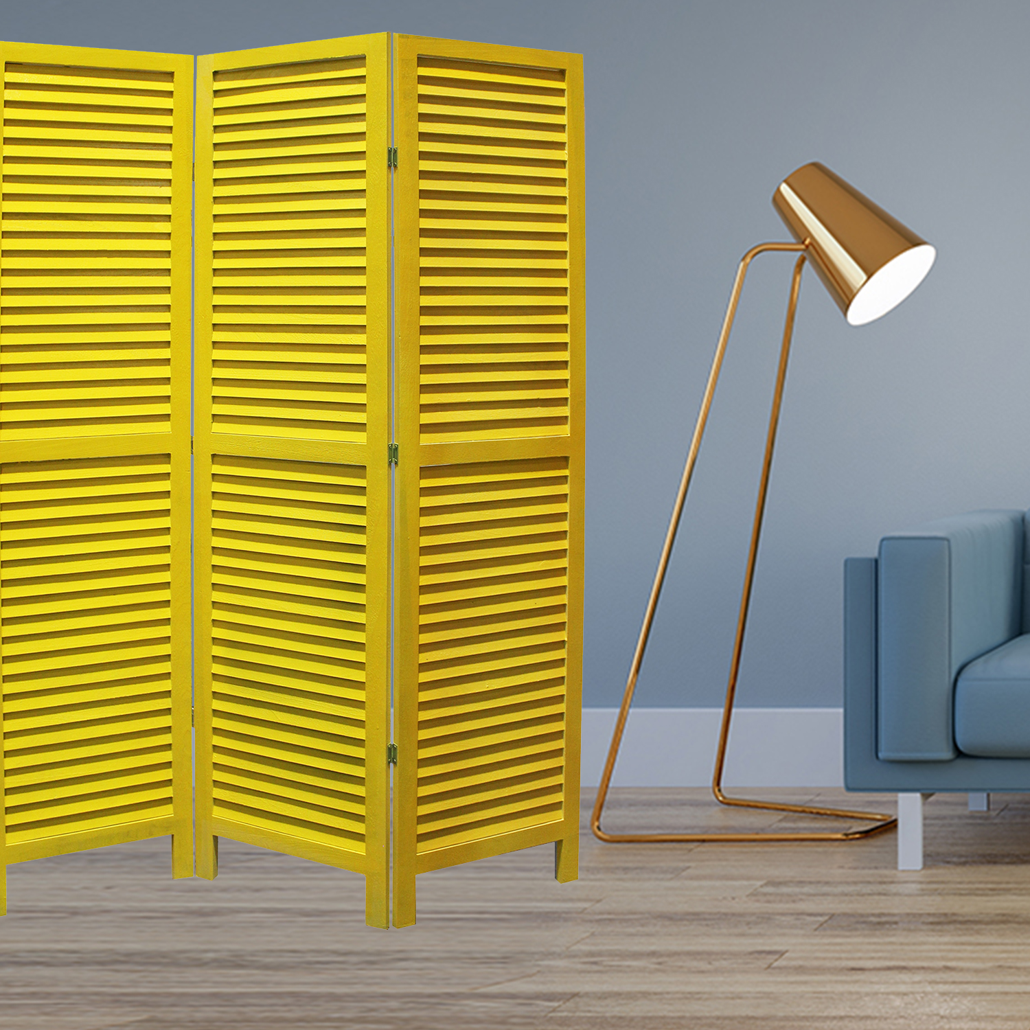 1 x 48 x 67 Yellow Wood Shutter - Screen - Image 2
