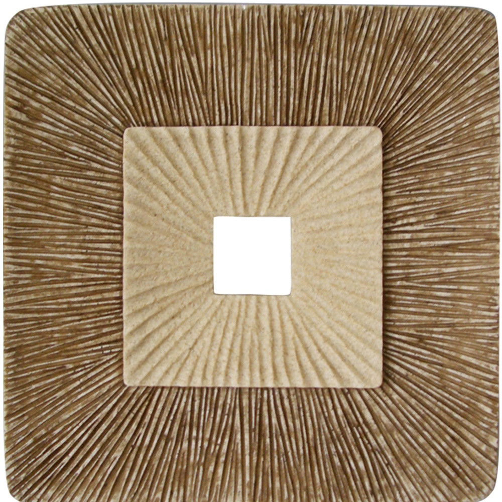 1 x 14 x 14 Brown Concave Square Double Layer Ribbed Wall Plaque Set of 2 - Image 4