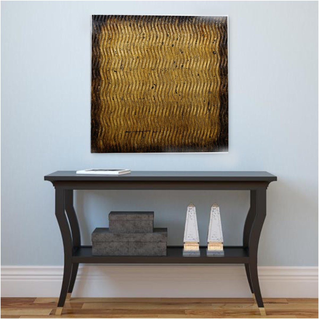 Raw Wood Look Gold Finish Square Wall Art Medium - Image 3