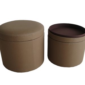 1 x 19 x 19 Tan Canvas Round Storage Ottoman