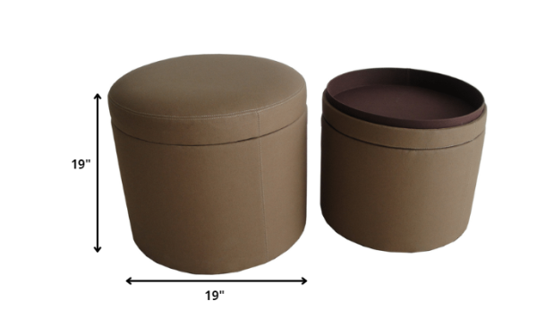1 x 19 x 19 Tan Canvas Round Storage  Ottoman - Image 2