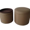 1 x 19 x 19 Tan Canvas Round Storage  Ottoman - Image 3