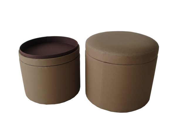 1 x 19 x 19 Tan Canvas Round Storage  Ottoman - Image 3