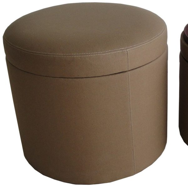 1 x 19 x 19 Tan Canvas Round Storage  Ottoman - Image 4