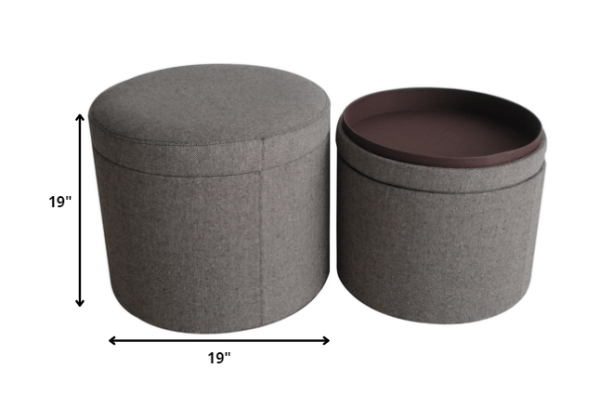 1 x 19 x 19 Gray Tweed Storage  Ottoman - Image 2