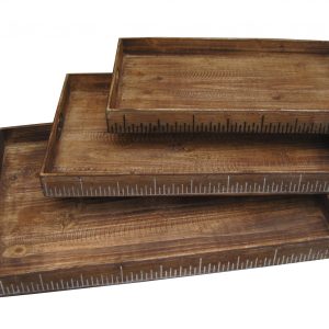19 X 12 Brown Wood Tray Set