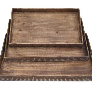 19" x 12" Brown Wood  Tray Set