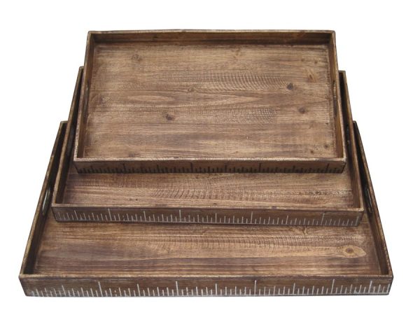 19" x 12" Brown Wood  Tray Set - Image 2