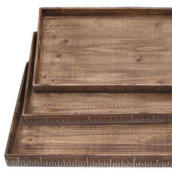 19" x 12" Brown Wood  Tray Set - Image 3