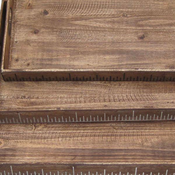 19" x 12" Brown Wood  Tray Set - Image 4
