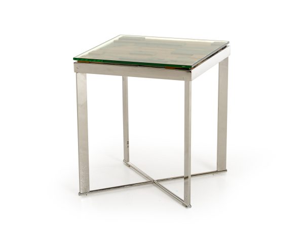 22" Mosaic Wood  Steel  and Glass End Table