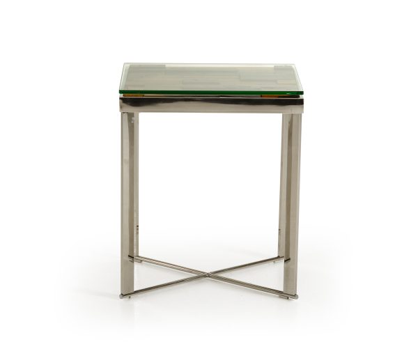 22" Mosaic Wood  Steel  and Glass End Table - Image 2