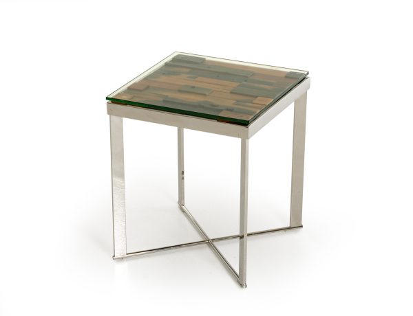 22" Mosaic Wood  Steel  and Glass End Table - Image 3