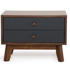 Mid Century Mod Grey and Walnut Finish 2 Drawer Night Stand