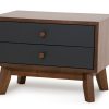 Mid Century Mod Grey and Walnut Finish 2 Drawer Night Stand - Image 2