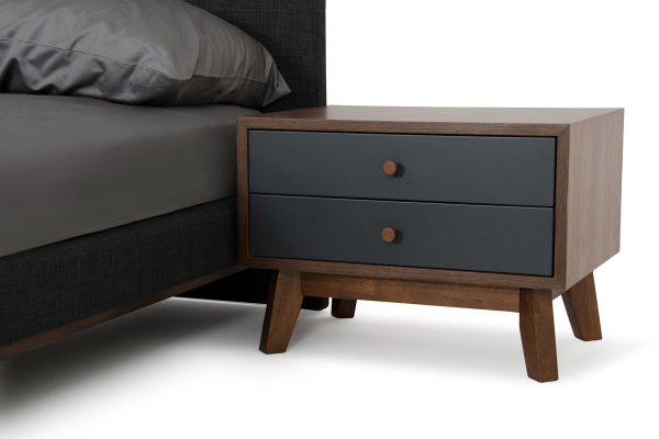 Mid Century Mod Grey and Walnut Finish 2 Drawer Night Stand - Image 3