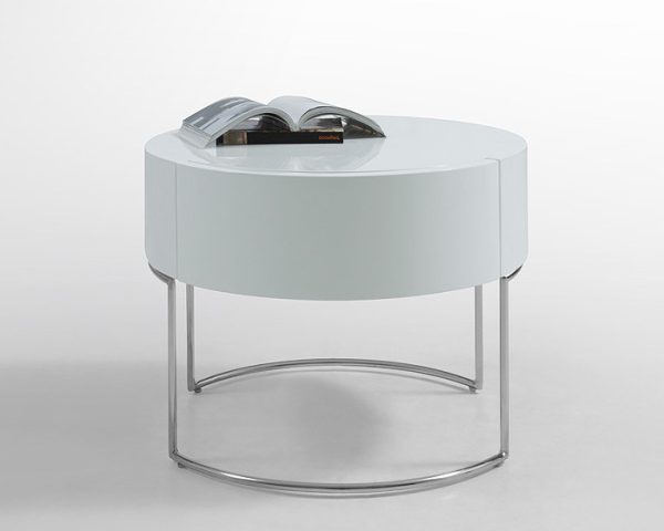 16" White Lacquer Stainless Steel Nightstand - Image 3