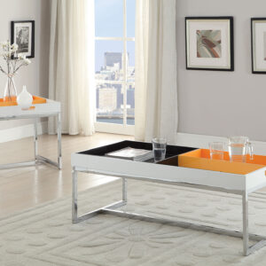 End Table, White & Chrome - Metal Tube, High Density White & Chrome