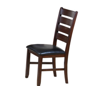 Set of 2 Dark Wood Black Faux Leather Dining or Side Chairs