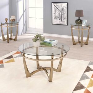 35" X 1" X 20" Champagne And Clear Glass Coffee Table