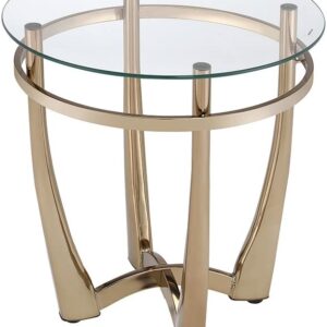 25" Champagne Gold  And Clear Glass Round Mirrored End Table